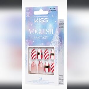KISS VOGUISH Fantasy Holiday Nails, Red and White, Medium Lenght, Glue Included.